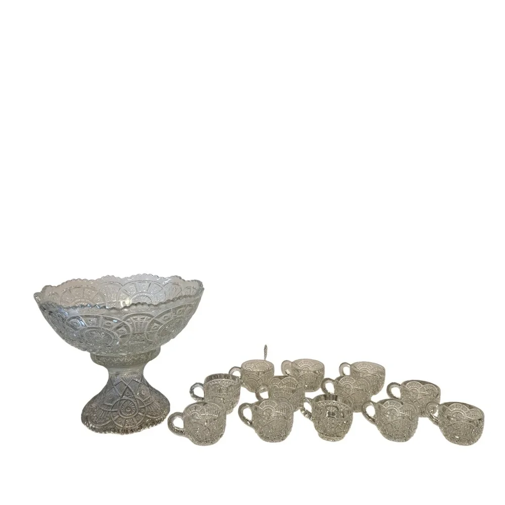 Vintage imperial glass Broken Arches Punch Bowl Set with 12 cups